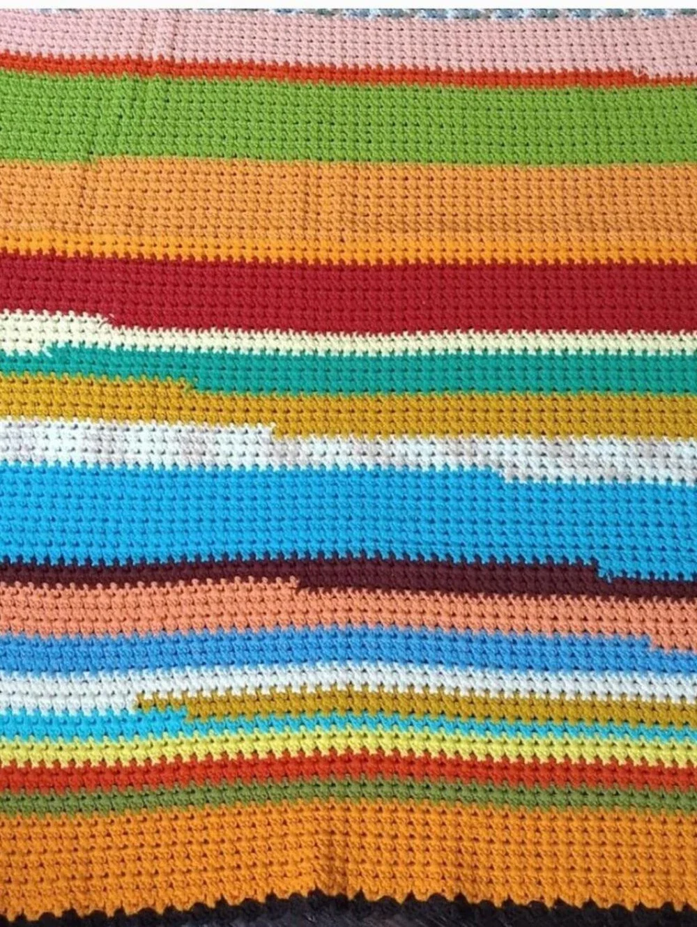 Vintage Hand Crocheted Afghan Throw Blanket Multicolor Rainbow Couch / Bed Boho